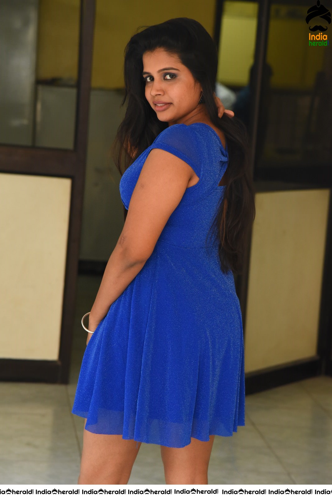 Shylaja Shows her Sexy Thighs in Blue Short Frock Set 2