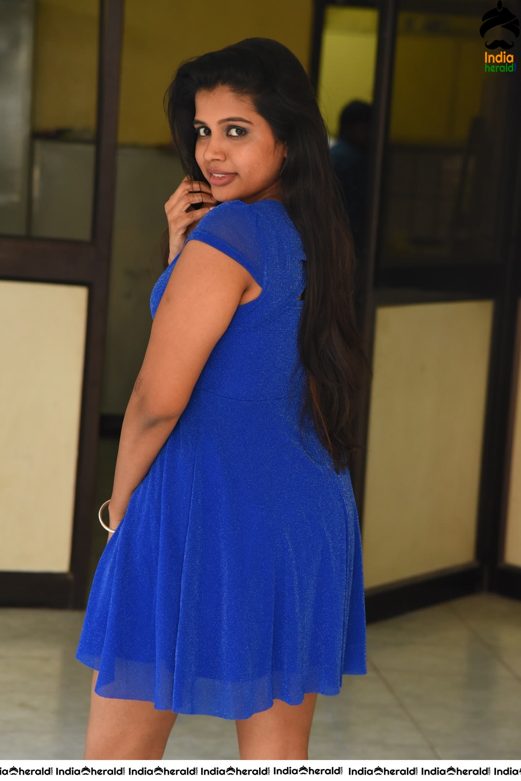 Shylaja Shows her Sexy Thighs in Blue Short Frock Set 2