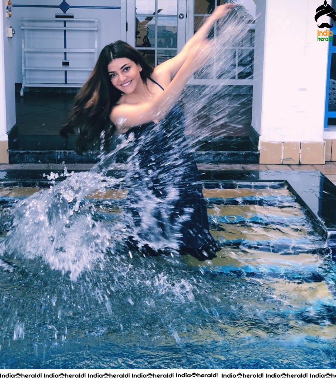 Silk Tree Kajal Aggarwal Latest Clicks when she enjoys by Poolside
