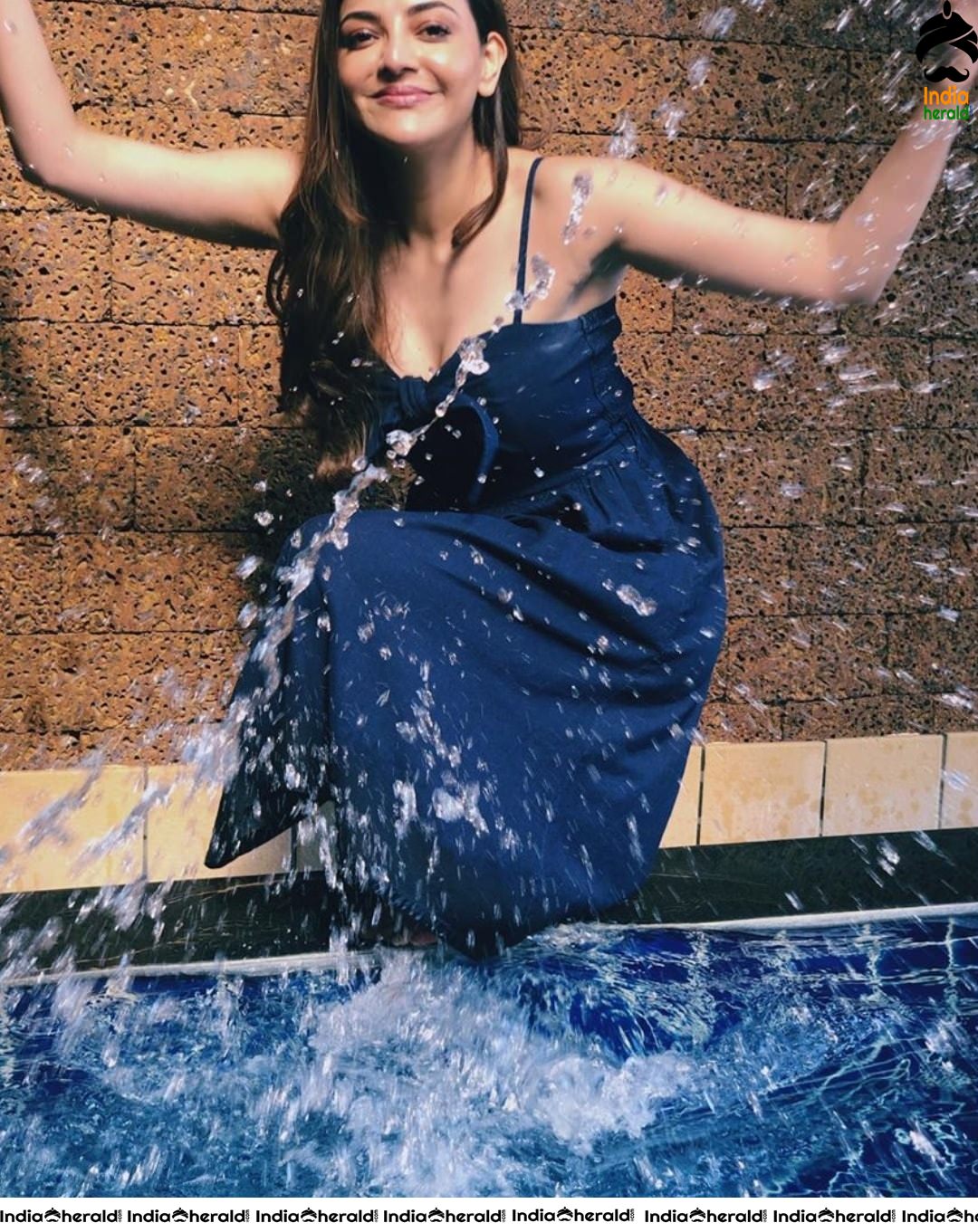 Silk Tree Kajal Aggarwal Latest Clicks when she enjoys by Poolside