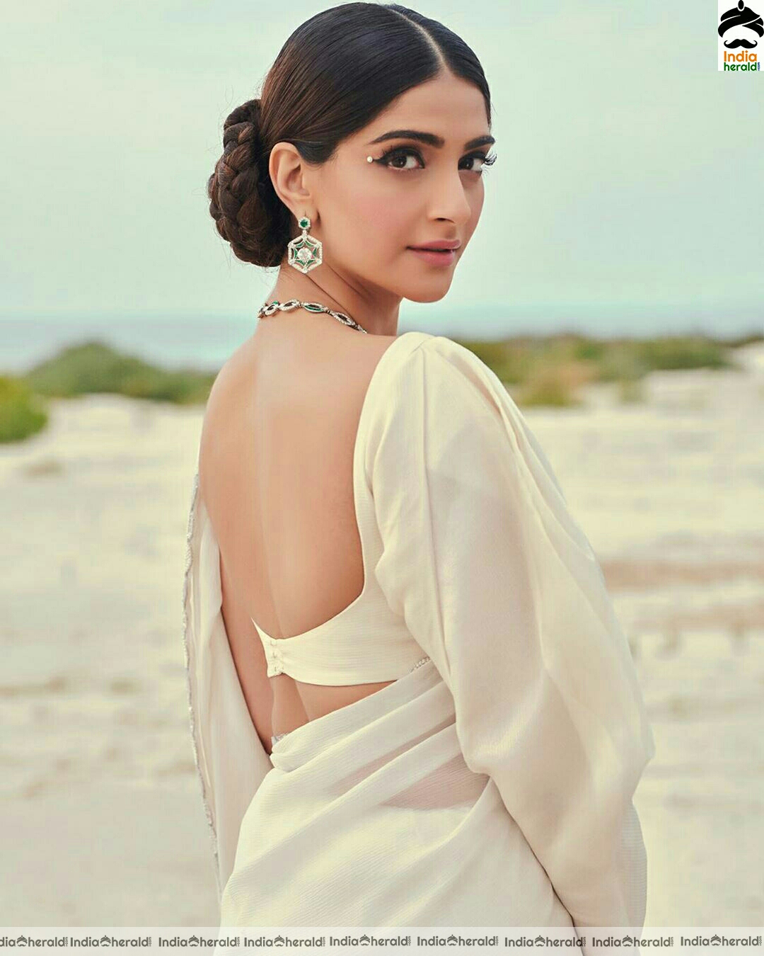 Sonam Kapoor Hot And Cute White Saree Stills