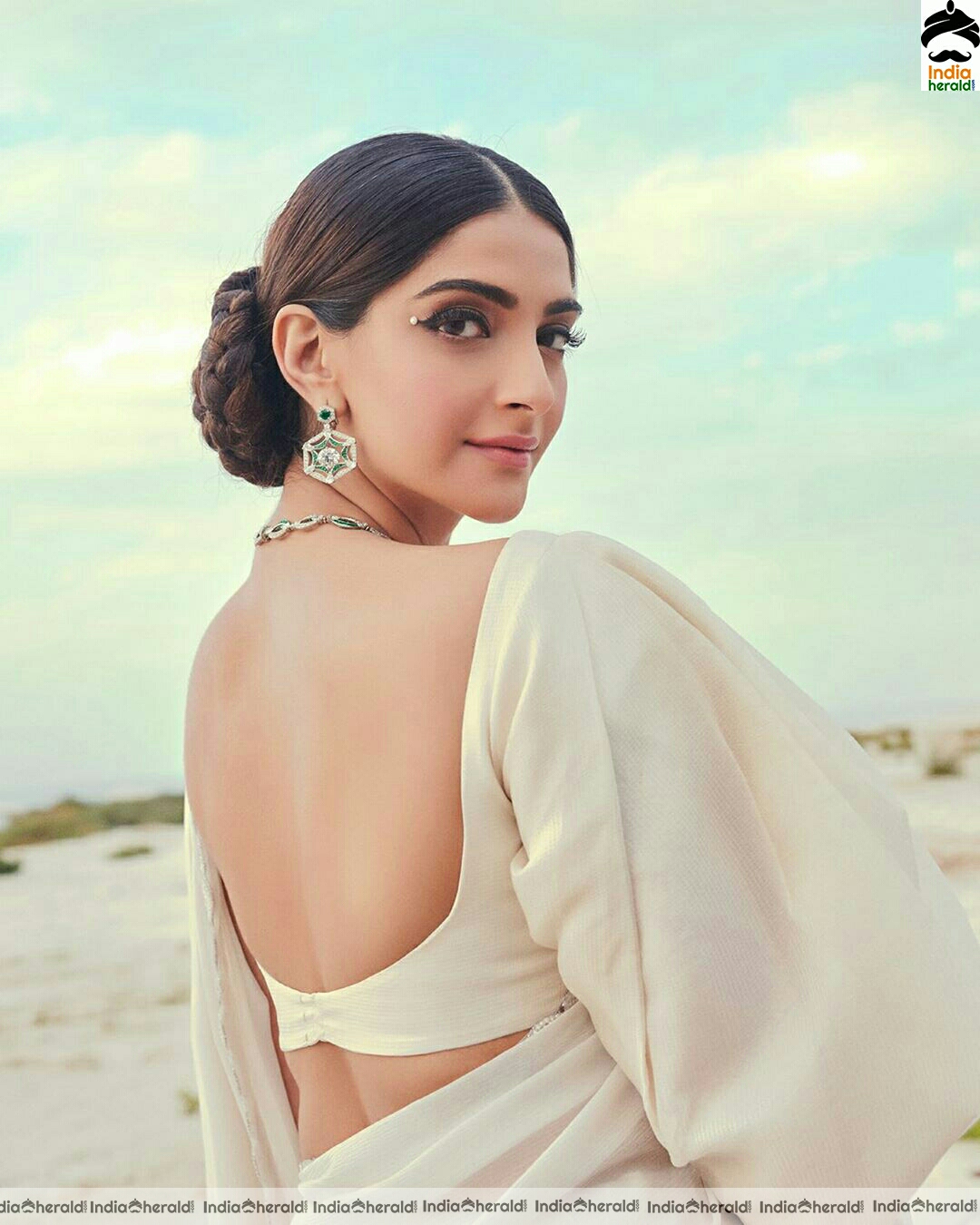 Sonam Kapoor Hot And Cute White Saree Stills