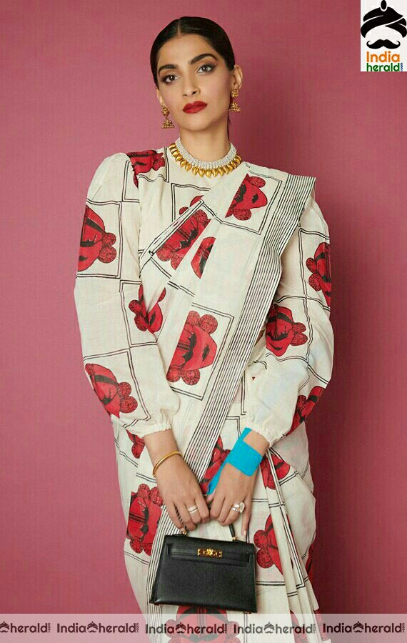 Sonam kapoor Latest White And Red Saree Stills