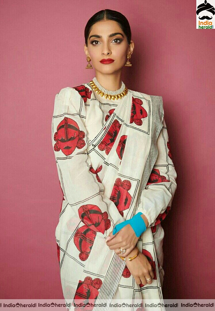 Sonam kapoor Latest White And Red Saree Stills