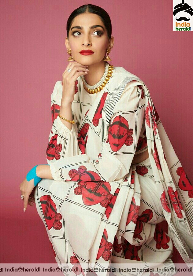 Sonam kapoor Latest White And Red Saree Stills