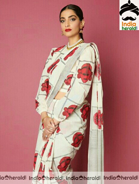 Sonam kapoor Latest White And Red Saree Stills
