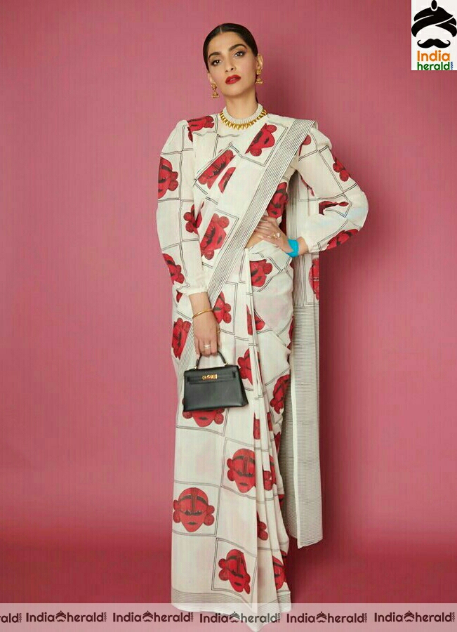 Sonam kapoor Latest White And Red Saree Stills