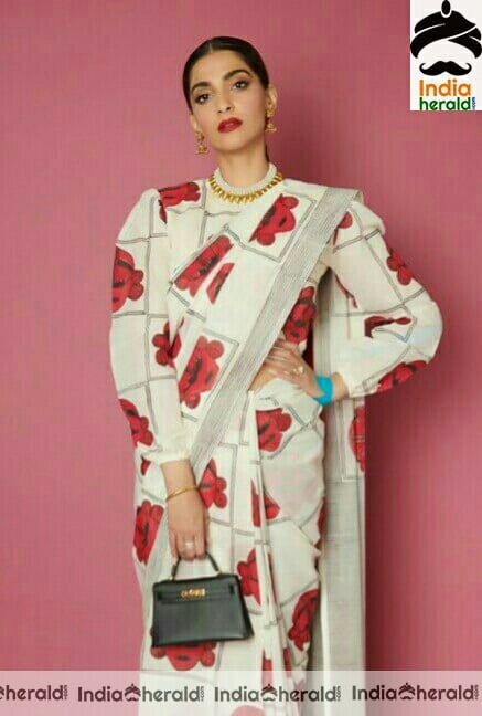 Sonam kapoor Latest White And Red Saree Stills