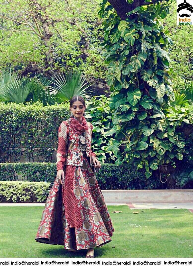 Sonam Kapoor Looks Cute In Traditional Maroon Dress