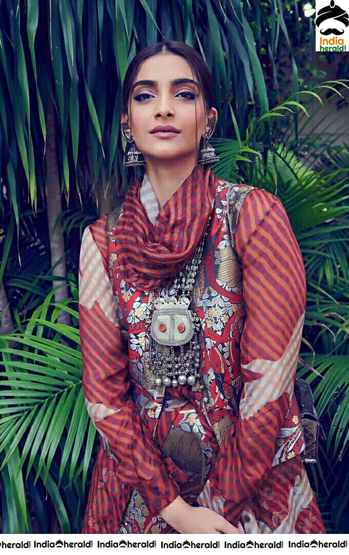 Sonam Kapoor Looks Cute In Traditional Maroon Dress