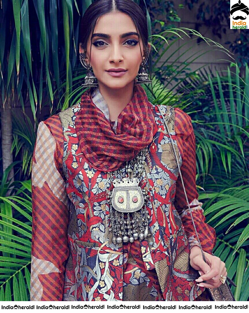 Sonam Kapoor Looks Cute In Traditional Maroon Dress