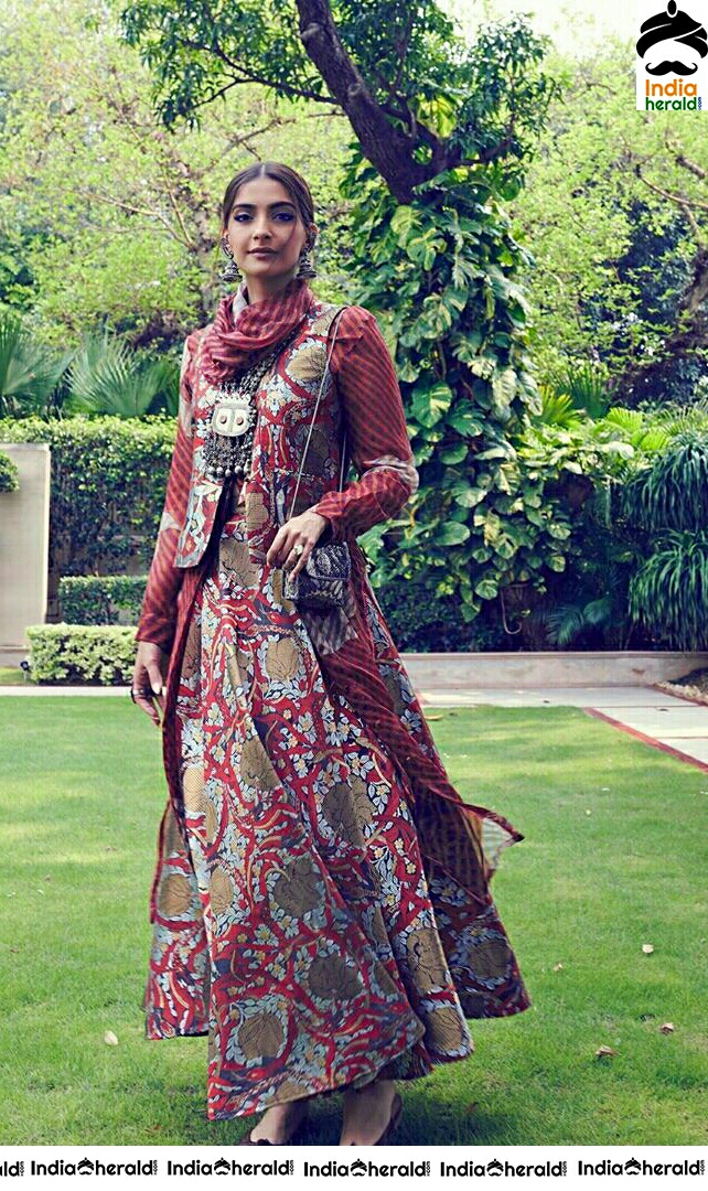 Sonam Kapoor Looks Cute In Traditional Maroon Dress