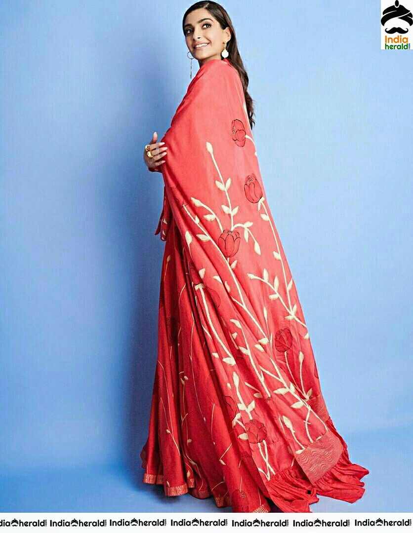 Sonam Kapoor Shows A Sexy Back In A Waist Line Revealing Red Colour Dress
