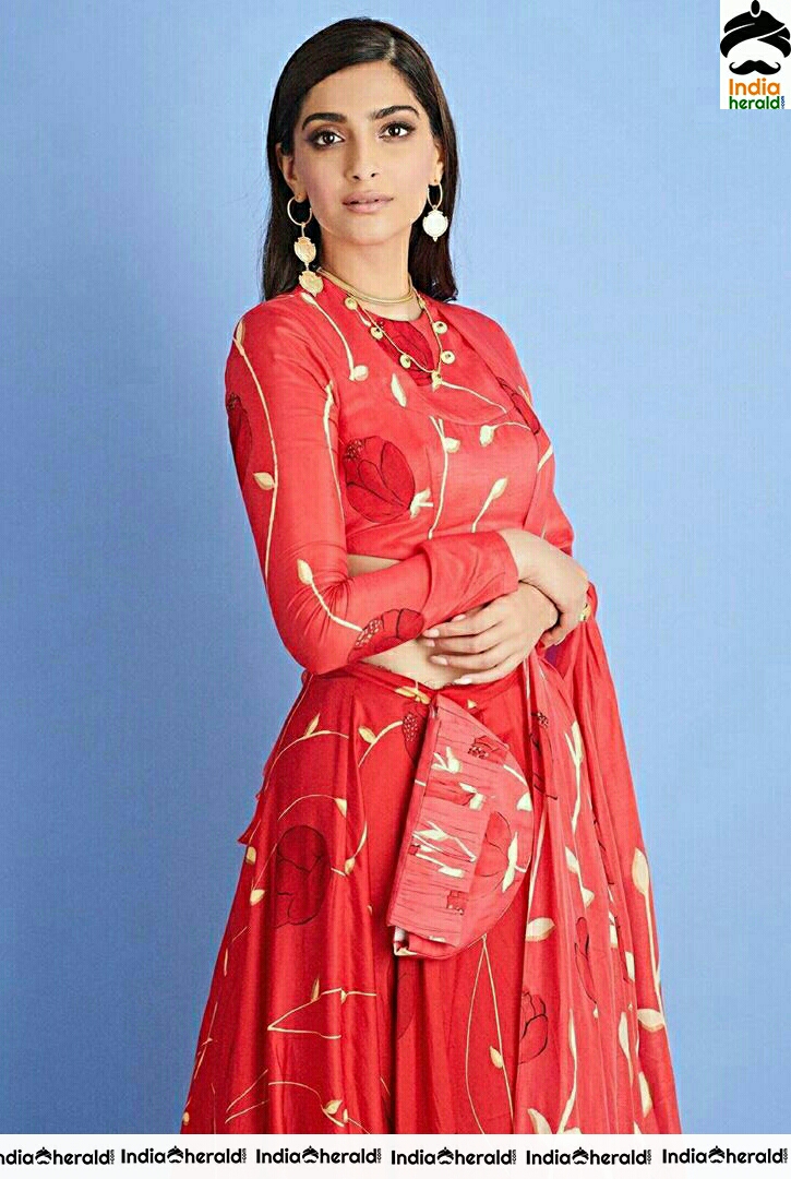 Sonam Kapoor Shows A Sexy Back In A Waist Line Revealing Red Colour Dress