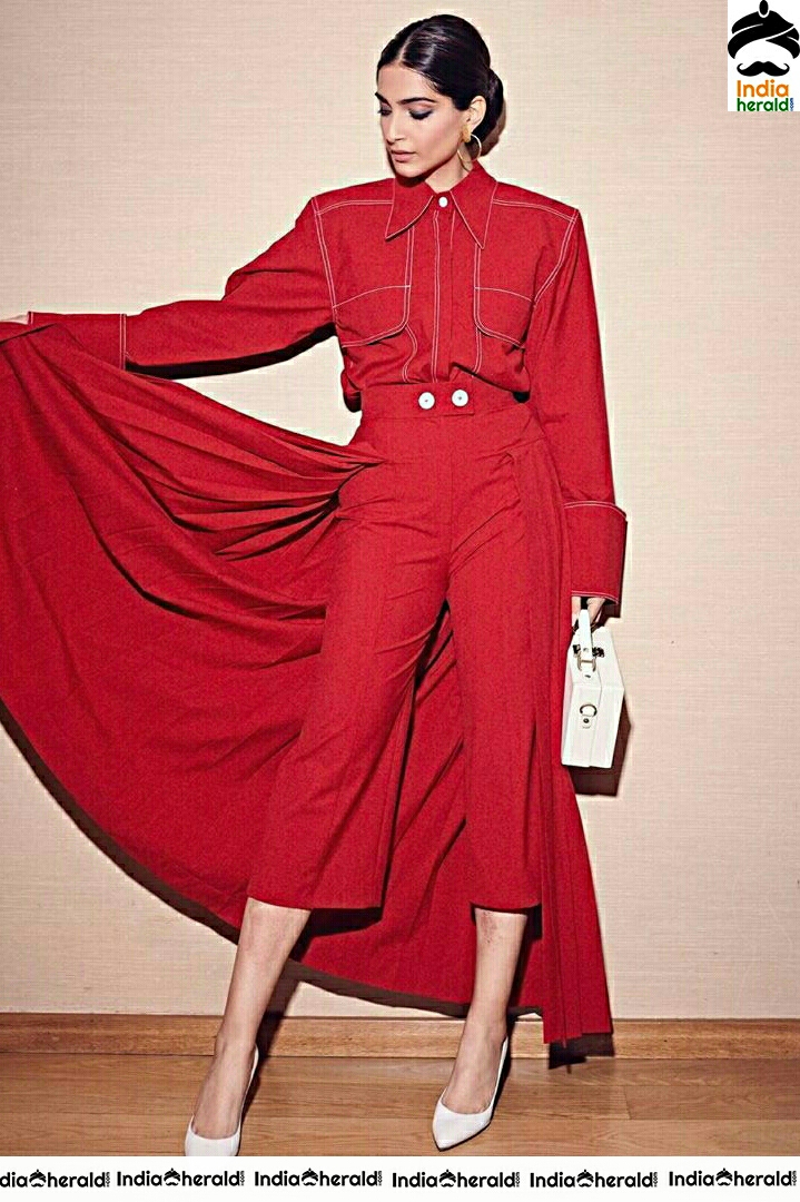 Sonam Kapoor Super Stylish Red Dress Photoshoot