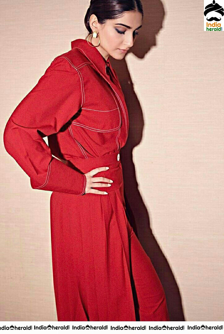 Sonam Kapoor Super Stylish Red Dress Photoshoot