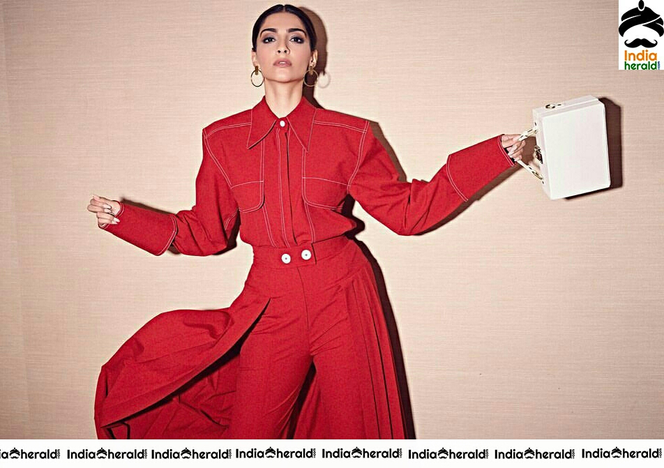 Sonam Kapoor Super Stylish Red Dress Photoshoot