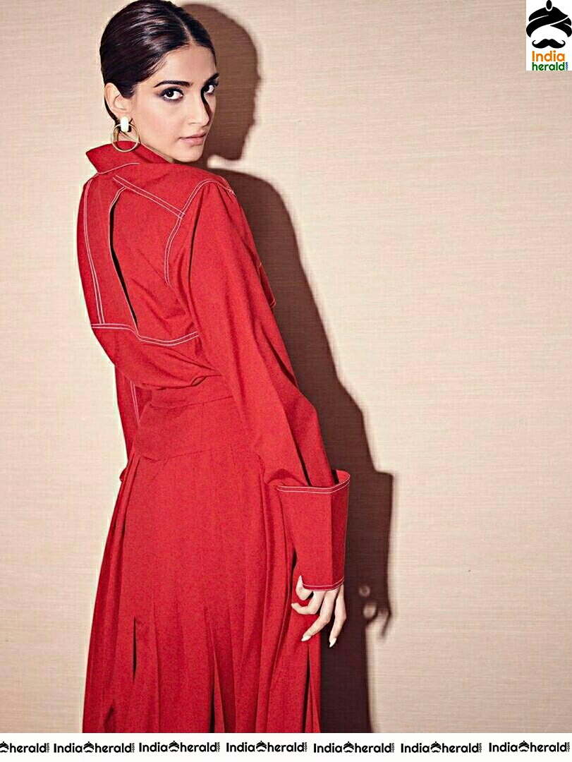 Sonam Kapoor Super Stylish Red Dress Photoshoot