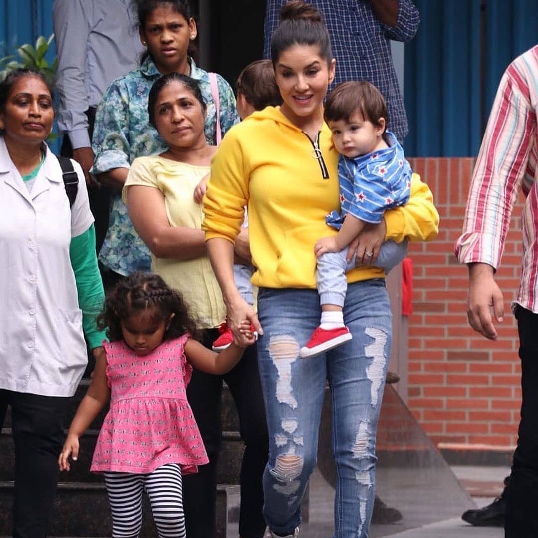 Sunny Had Stepped Out With Her Sons And Was Snapped By The Paparazzi