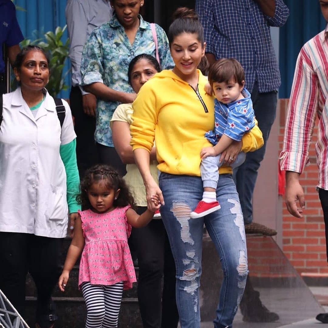 Sunny Had Stepped Out With Her Sons And Was Snapped By The Paparazzi
