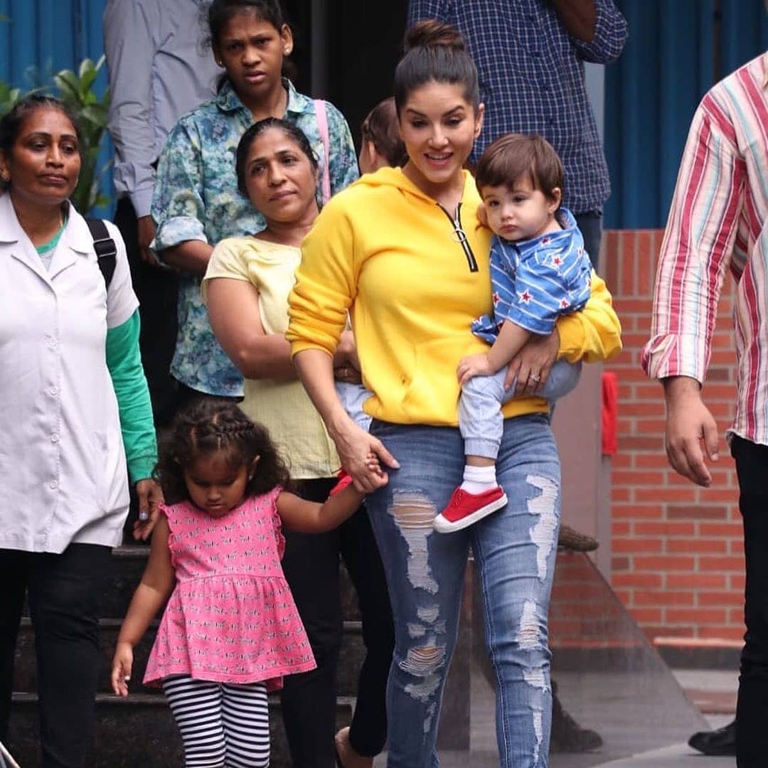 Sunny Had Stepped Out With Her Sons And Was Snapped By The Paparazzi