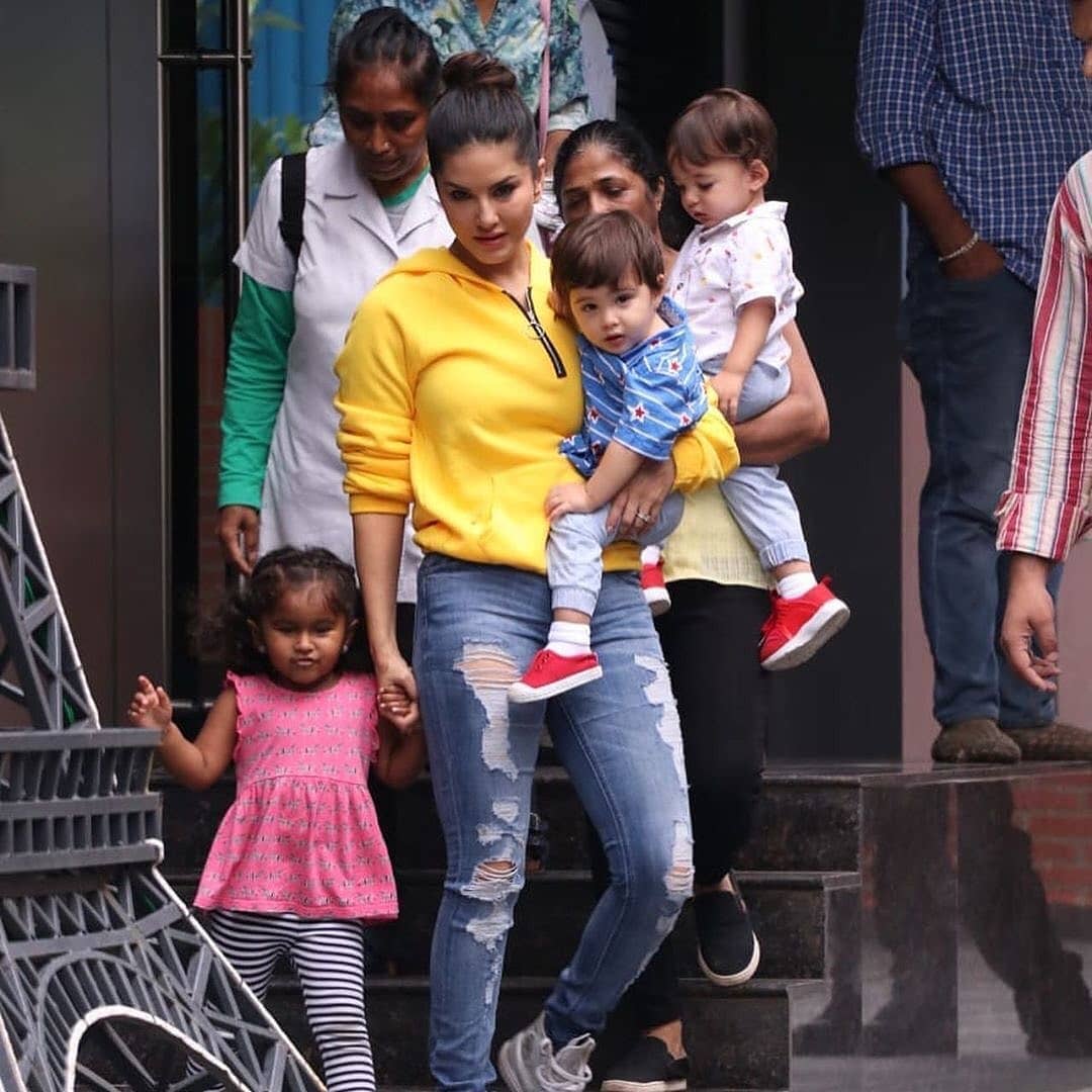 Sunny Had Stepped Out With Her Sons And Was Snapped By The Paparazzi