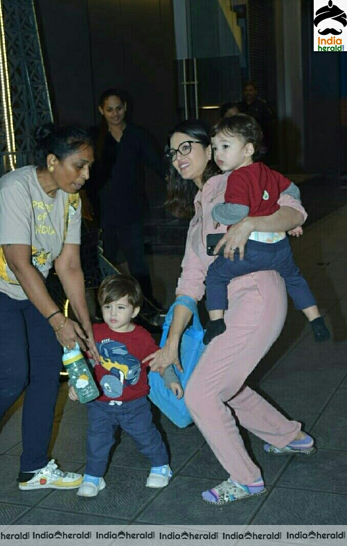 Sunny Leone spotted in Mumbai airport with her kids