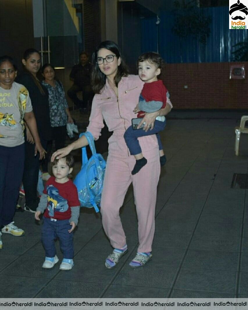 Sunny Leone spotted in Mumbai airport with her kids