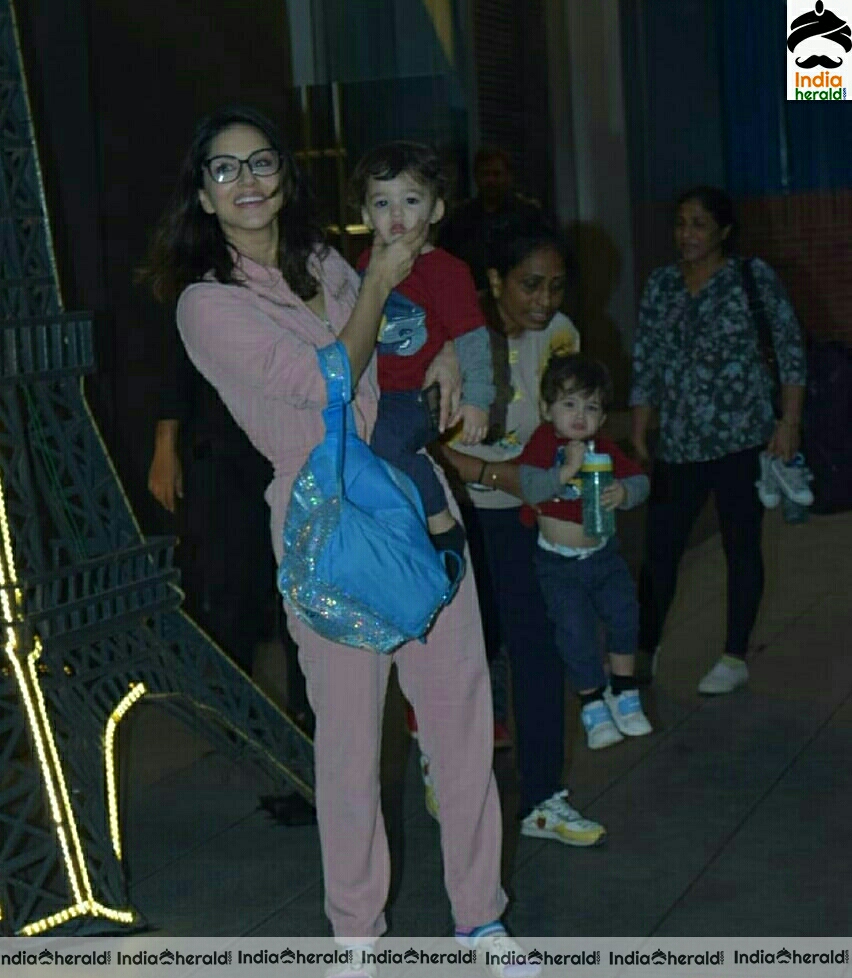Sunny Leone spotted in Mumbai airport with her kids