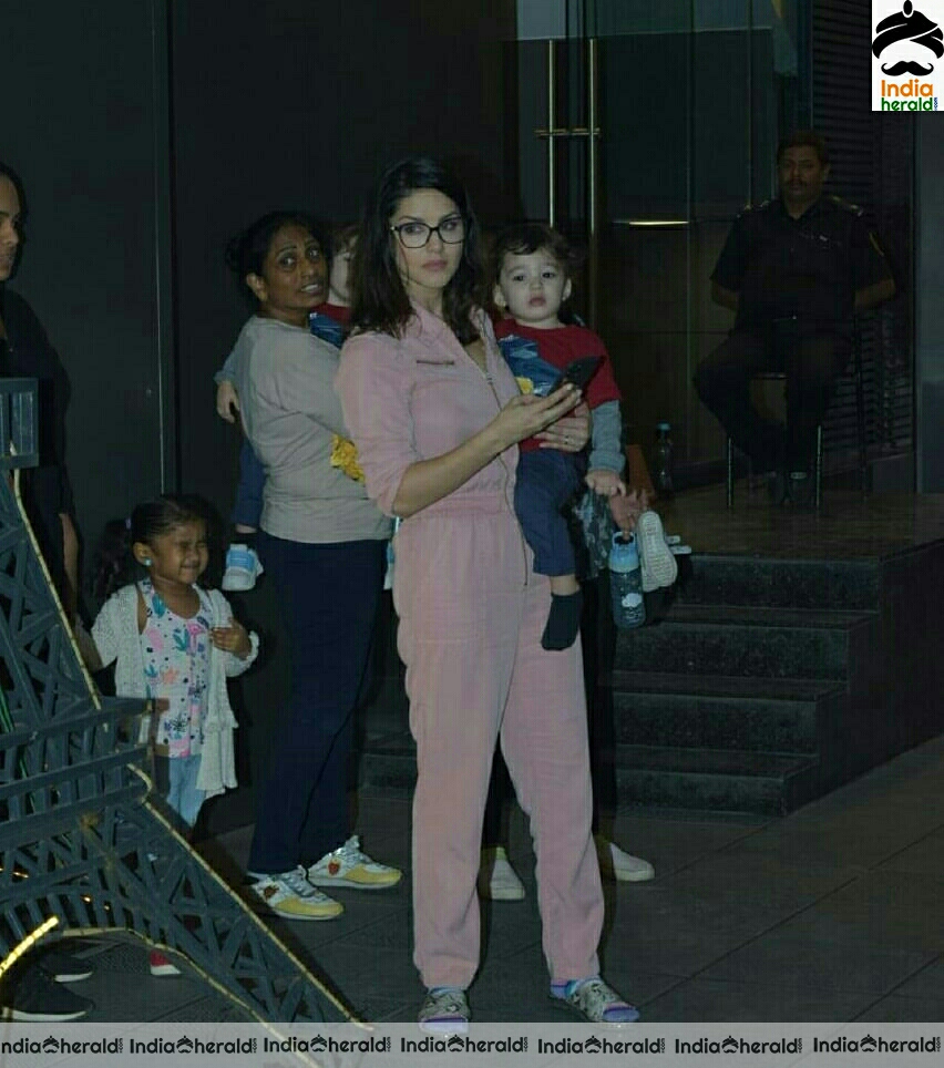 Sunny Leone spotted in Mumbai airport with her kids