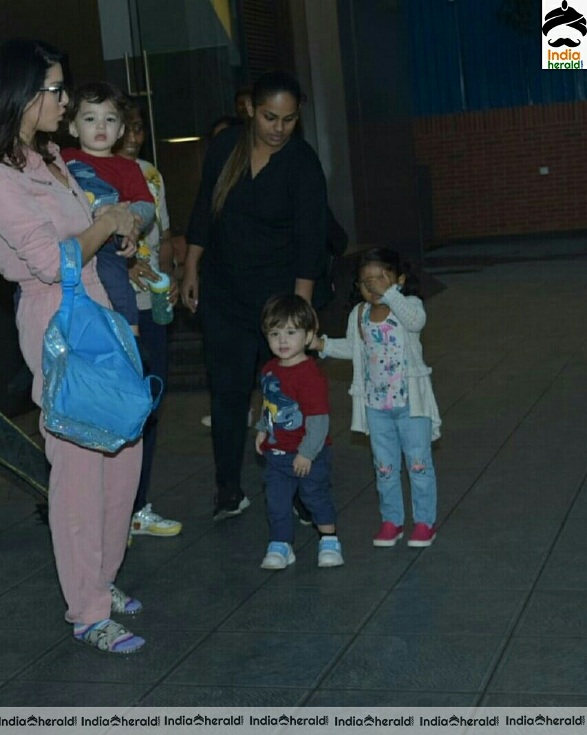 Sunny Leone spotted in Mumbai airport with her kids