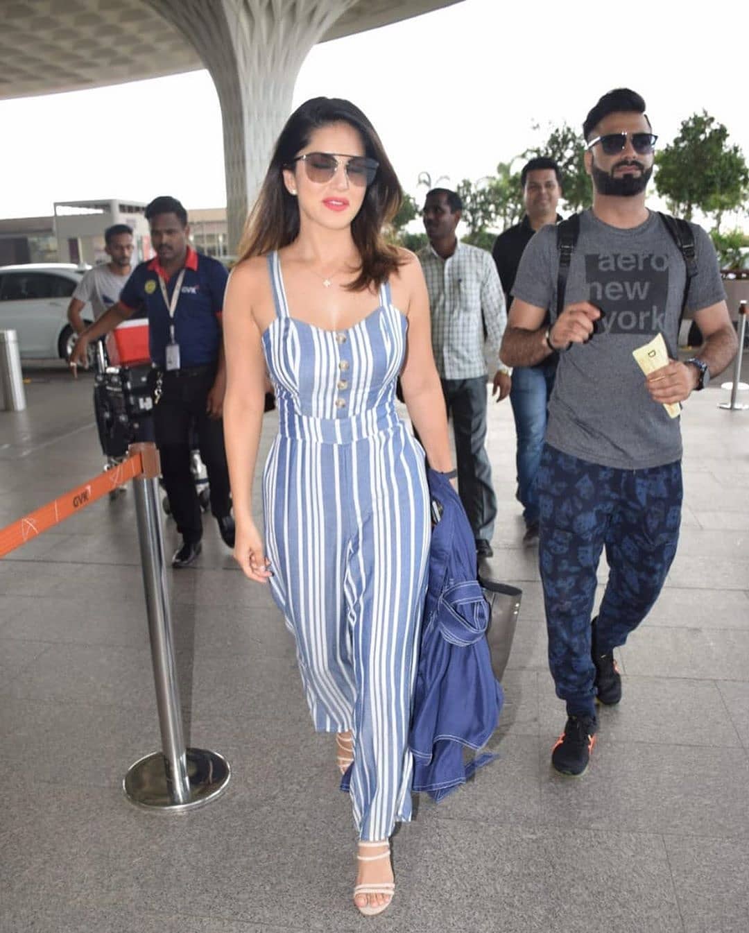 Sunny Leones Seen In A Jumpsuit At An Airport