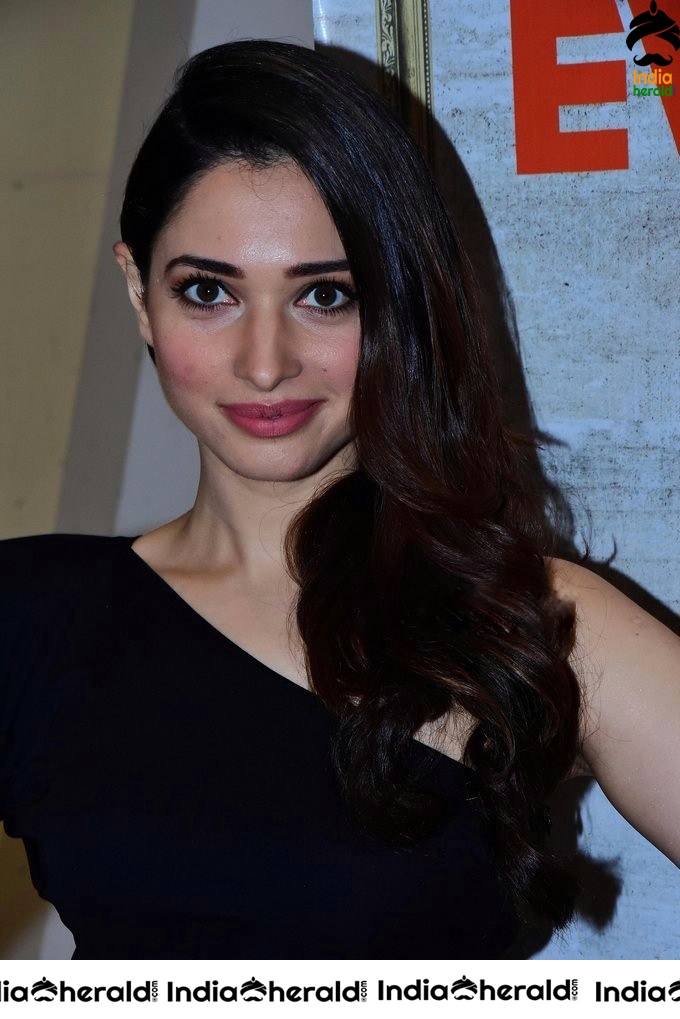 Tamannaah Exposes her Milky White Thundering Thighs in Black Thigh Slit Cut Dress Set 2
