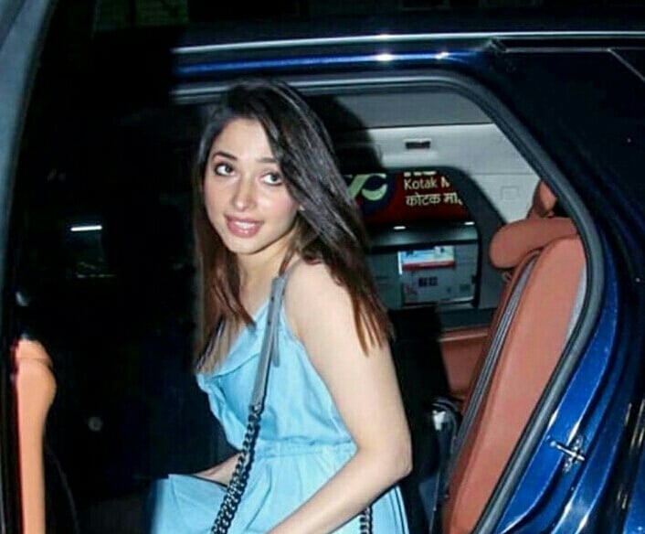 Tamannaah In A Short Blue Frock Exposing Her Milky White Thighs