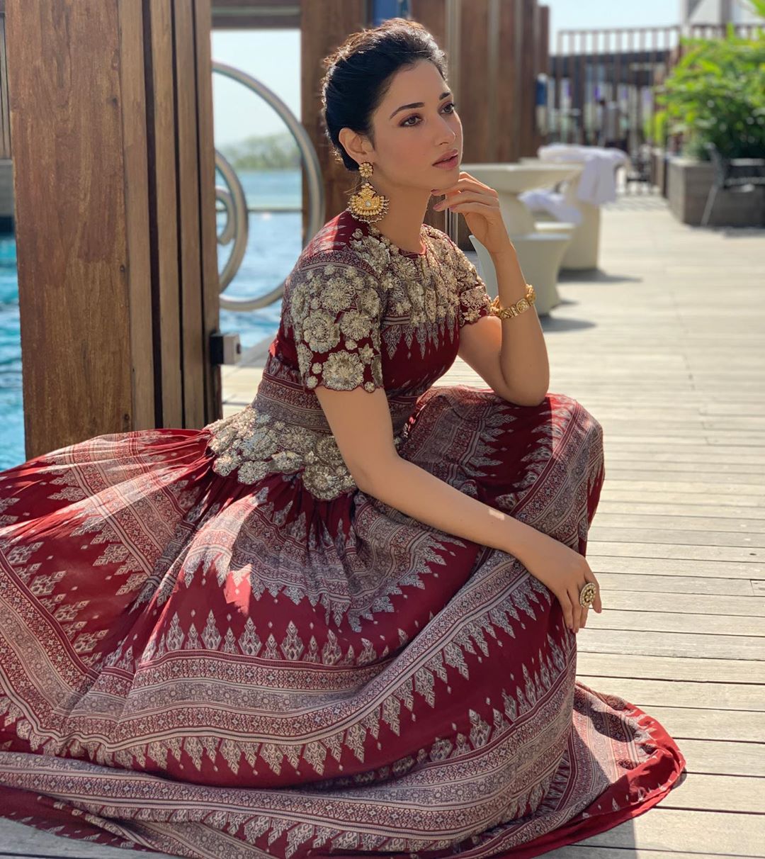 Tamannaah In Traditional Dress Near Swimming Pool