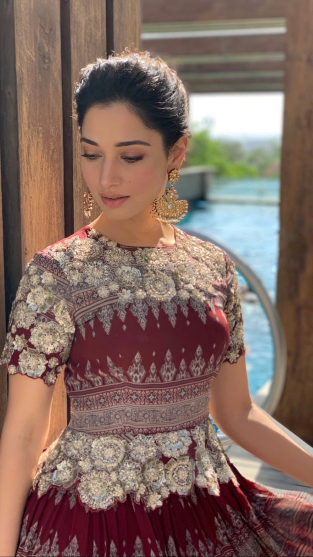 Tamannaah In Traditional Dress Near Swimming Pool