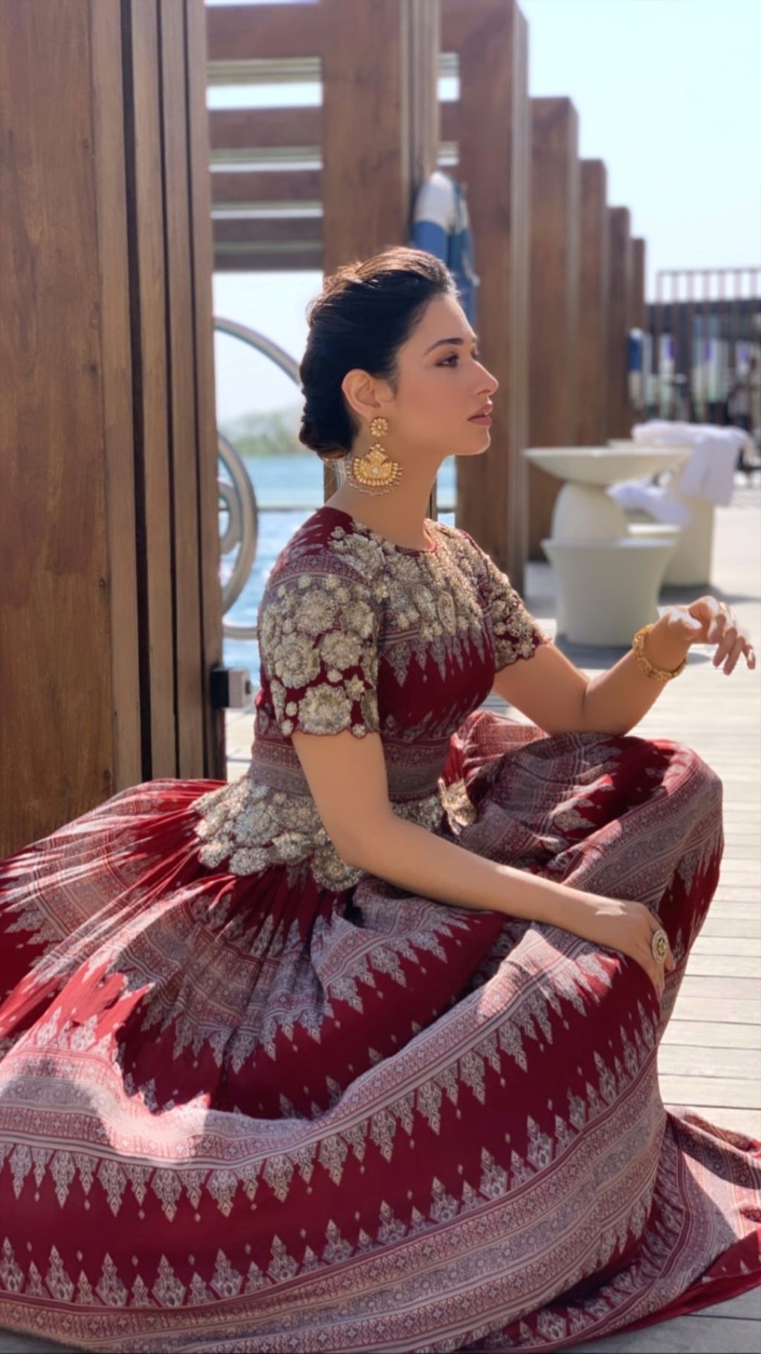 Tamannaah In Traditional Dress Near Swimming Pool