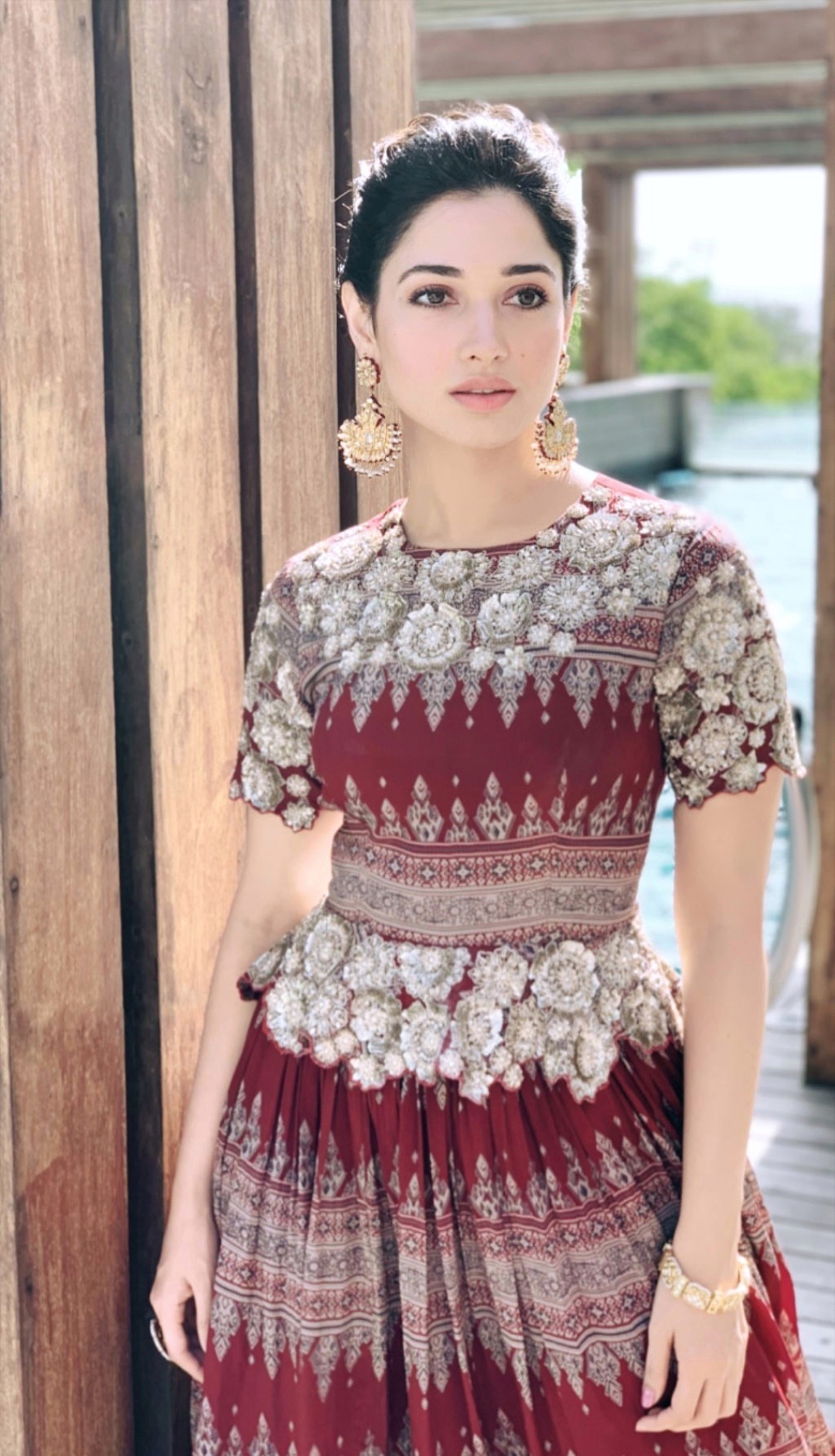 Tamannaah In Traditional Dress Near Swimming Pool