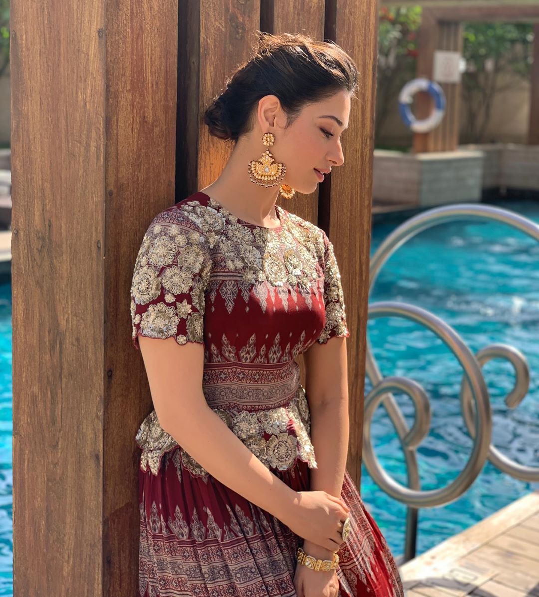 Tamannaah In Traditional Dress Near Swimming Pool