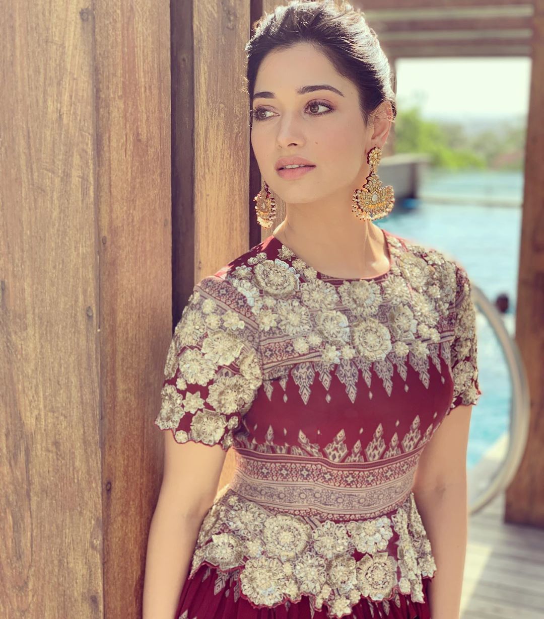 Tamannaah In Traditional Dress Near Swimming Pool