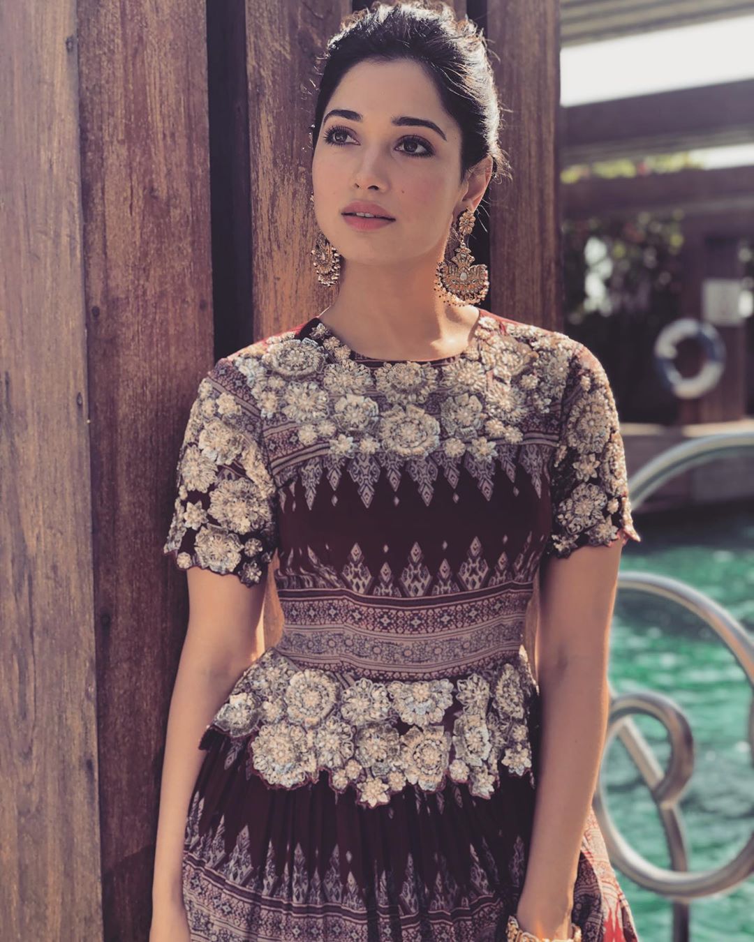 Tamannaah In Traditional Dress Near Swimming Pool