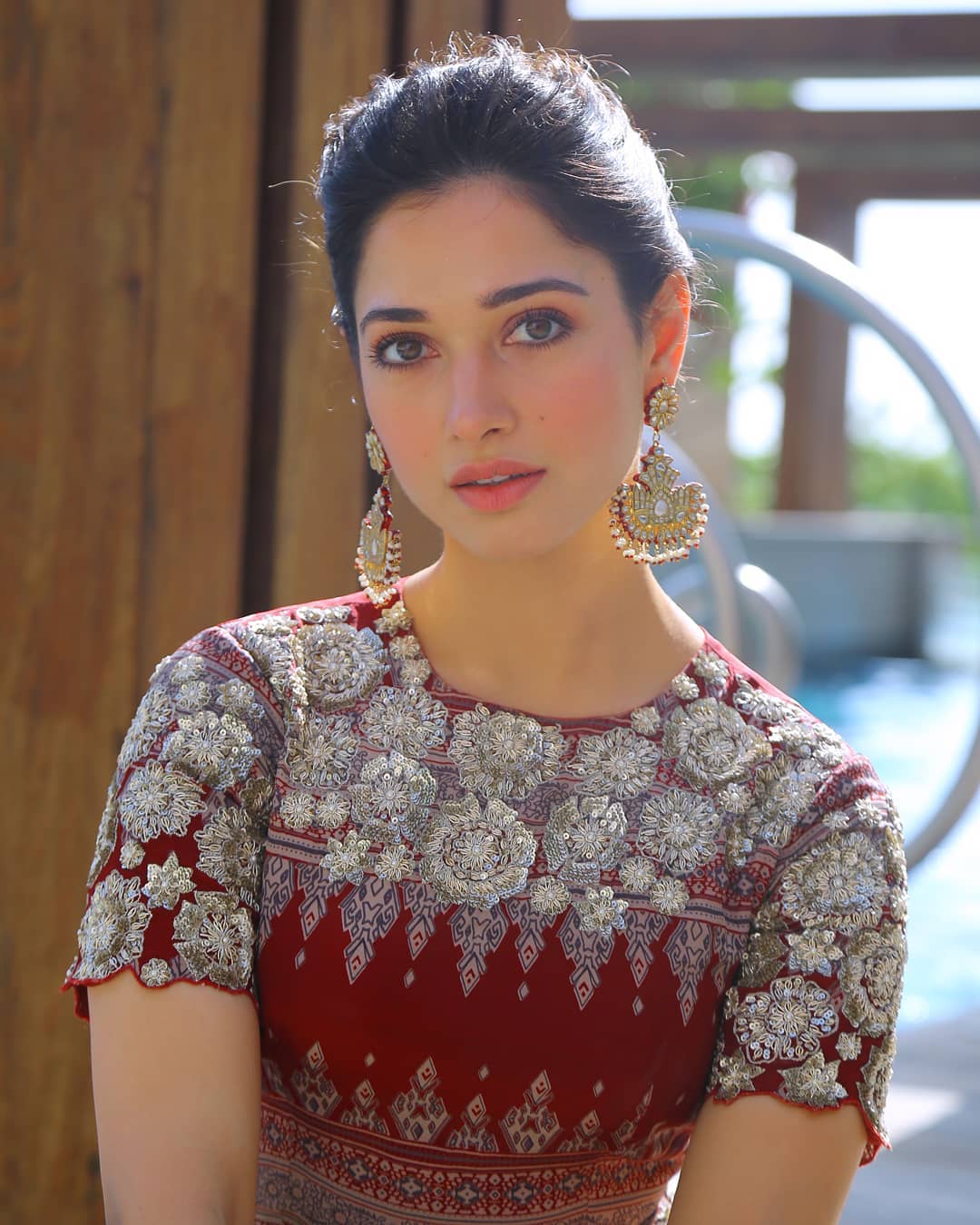 Tamannaah In Traditional Dress Near Swimming Pool