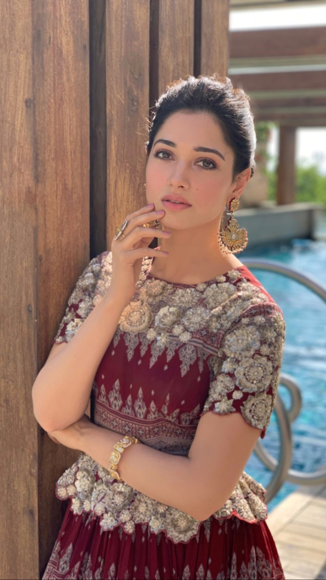 Tamannaah In Traditional Dress Near Swimming Pool