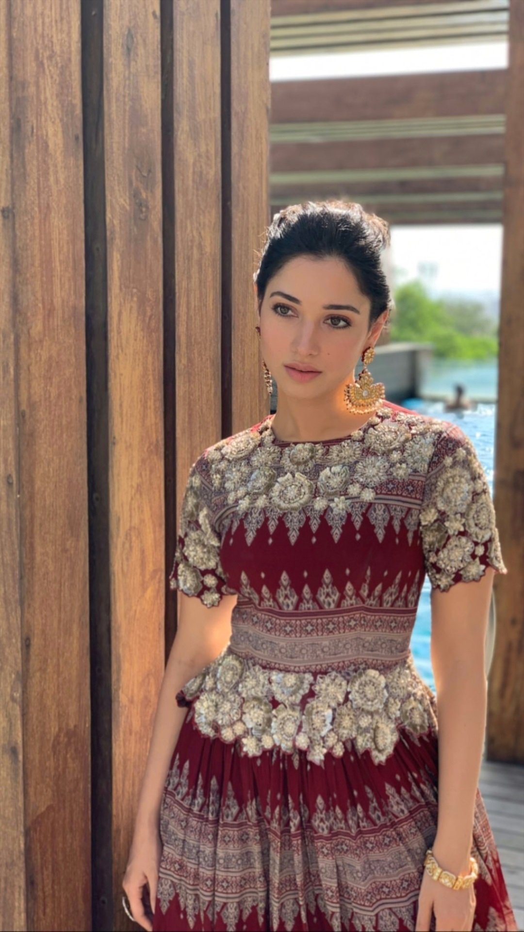 Tamannaah In Traditional Dress Near Swimming Pool