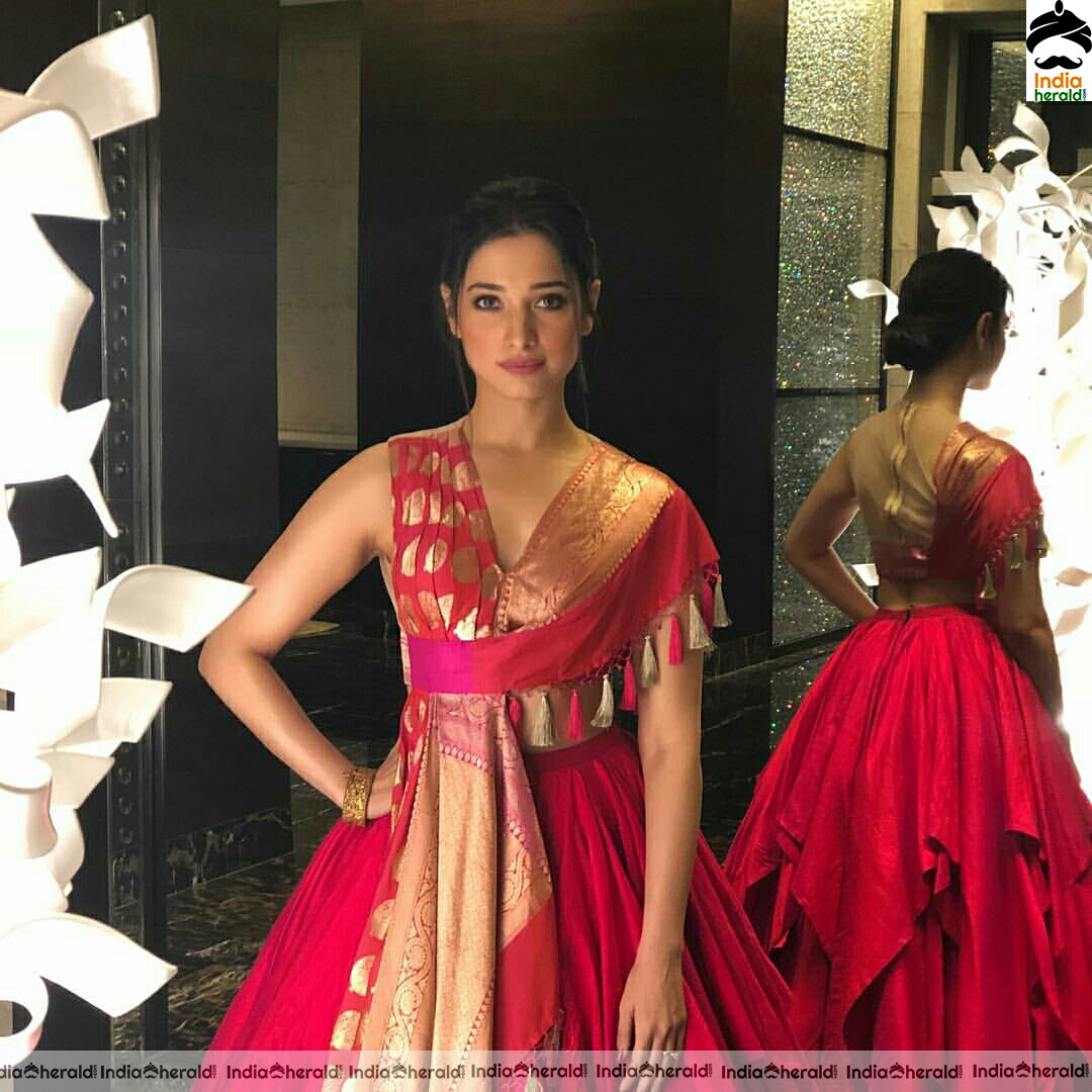 tamannaah Looking Gracious In Red Sleeveless Long Maxi