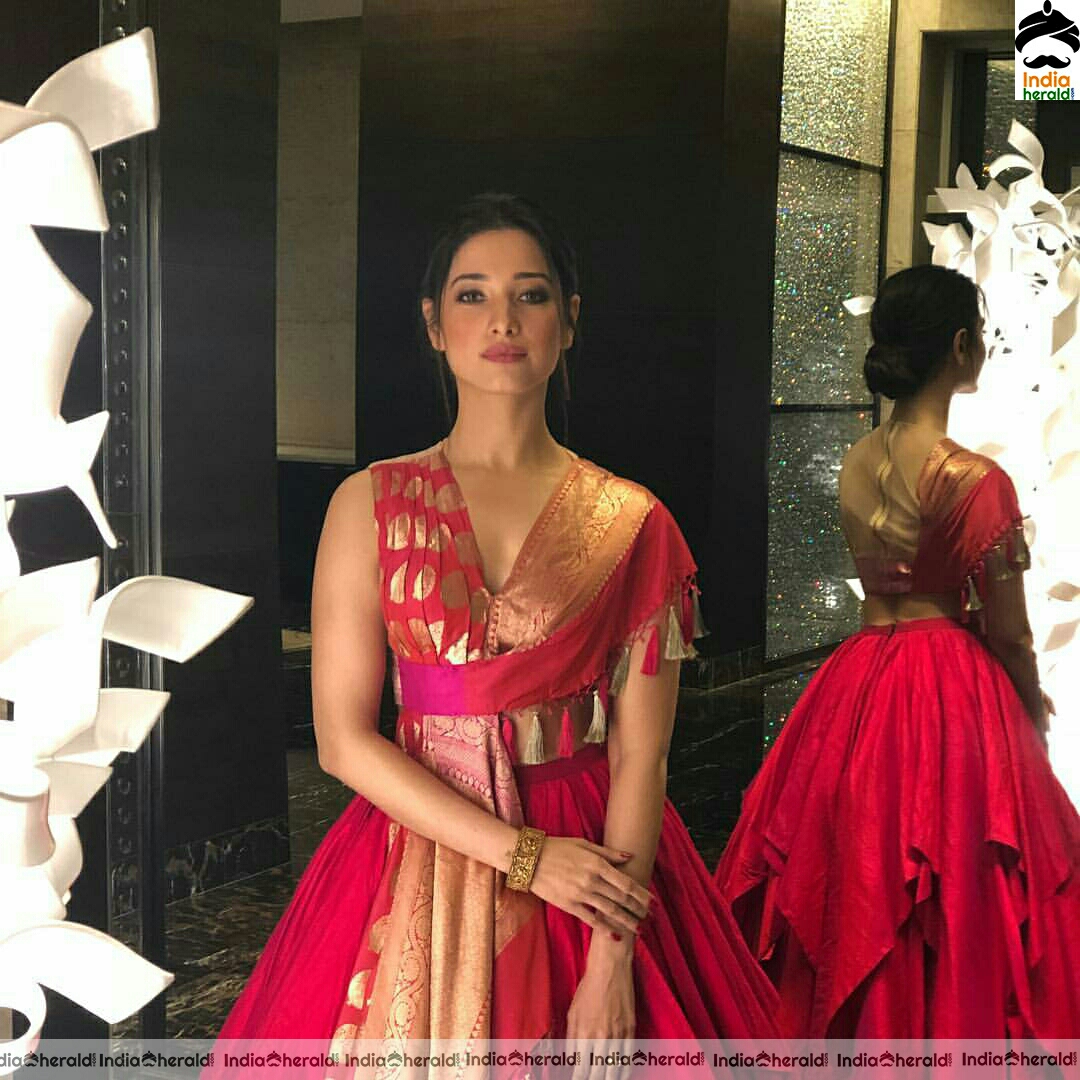 tamannaah Looking Gracious In Red Sleeveless Long Maxi