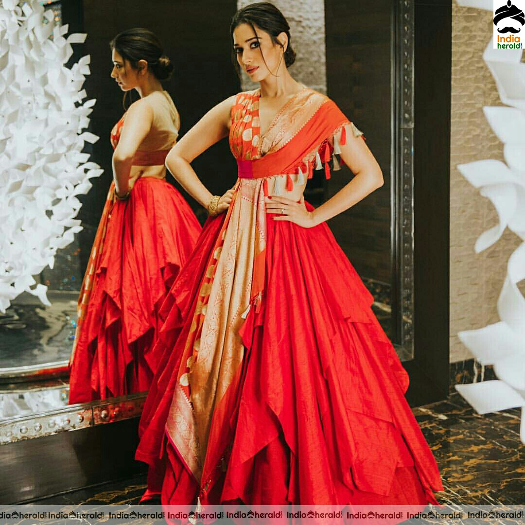 tamannaah Looking Gracious In Red Sleeveless Long Maxi