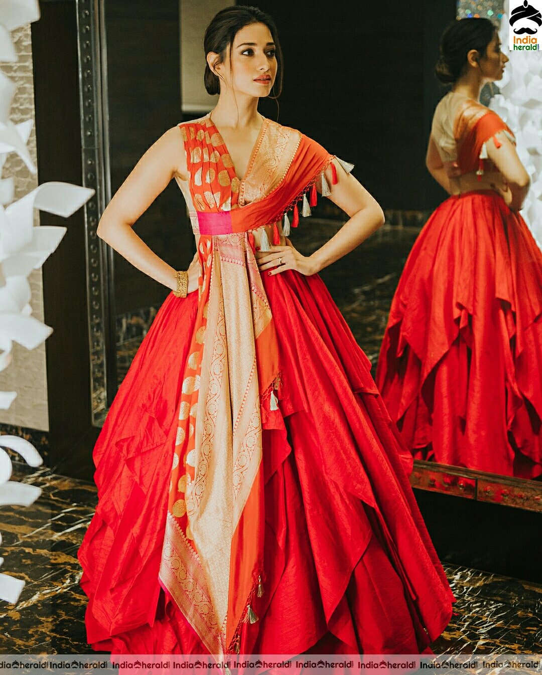 tamannaah Looking Gracious In Red Sleeveless Long Maxi