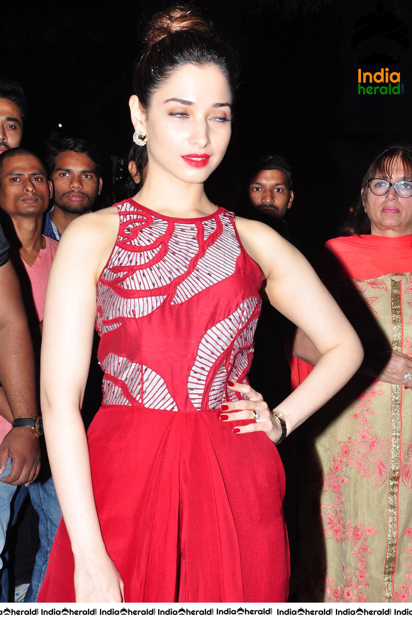 Tamannaah Red Hot In A Red Sleeveless Long Frock At A Recent Event Set 3