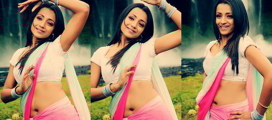 Trisha exposes her Seducing Waist curves and deep navel in Saree